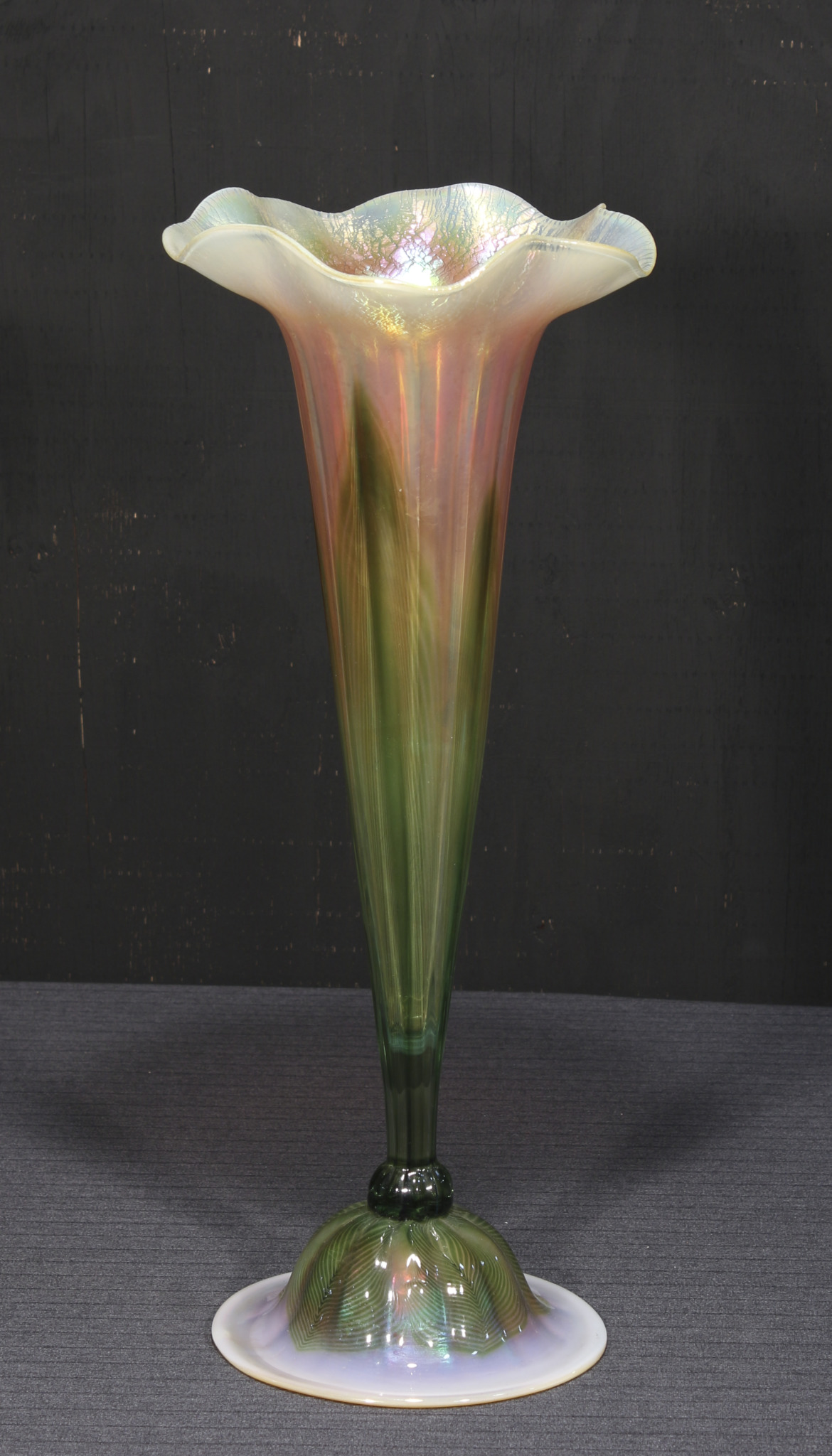 ルイス・C・ティファニー ヴィンテージ ステンドグラス 赤い牡丹の花瓶 大型