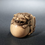 骨董　根付　黒檀　獅子 骨董 根付 黒檀 獅子