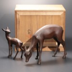 中国美術 希少黄斑石 親子鹿彫刻 置物 年代不明 中国美術 希少黄斑石 親子鹿彫刻 置物 年代不明 彫刻・オブジェ