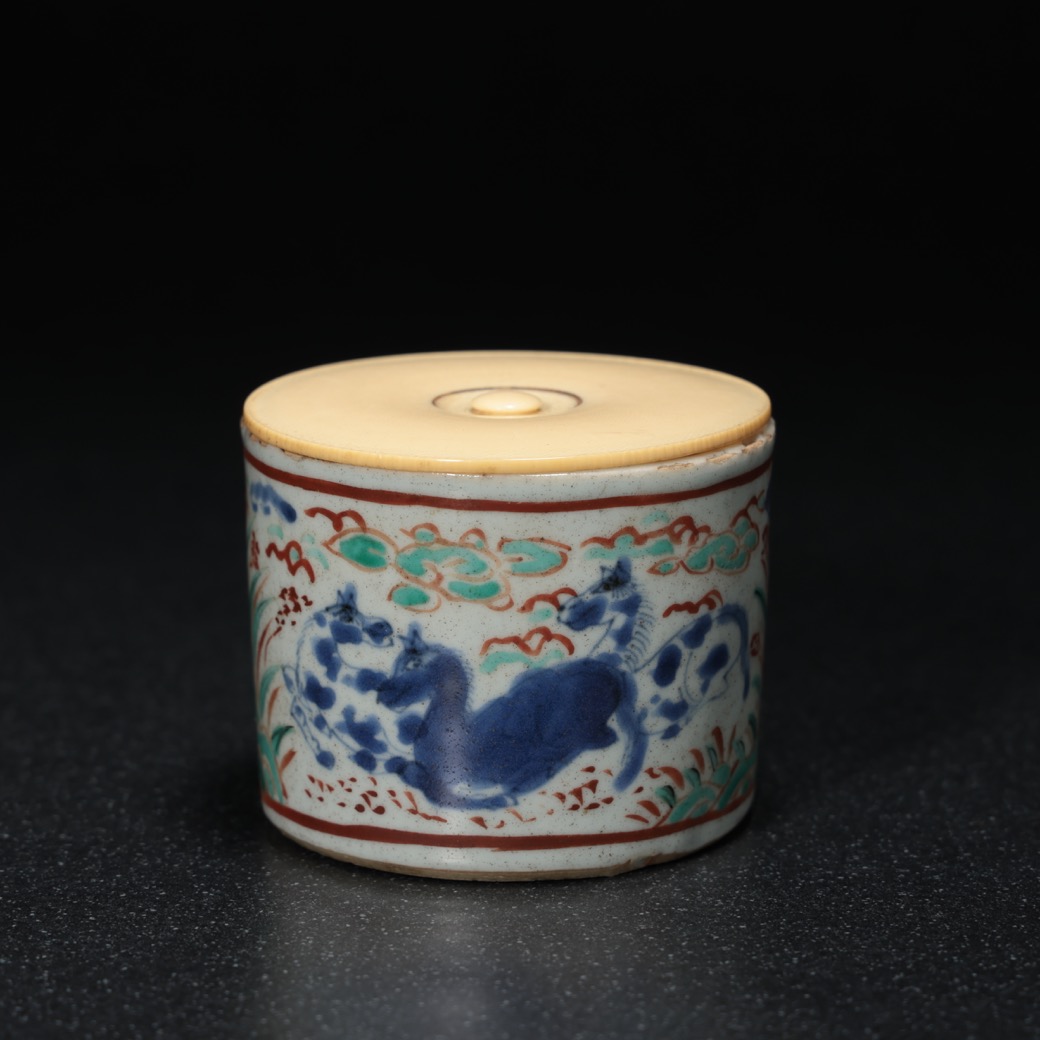 南京赤絵 馬文 小壺