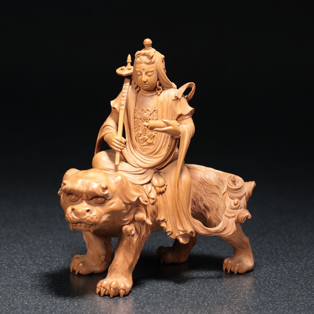 島田美晴作 柘植彫文殊菩薩